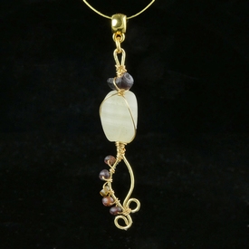 Pendant with wire-wrapped Roman purple glass and agate beads