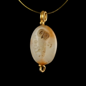 Ancient Greek stone and gold pendant with Athenian Owl