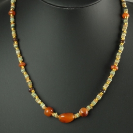 Necklace with Egyptian faience, carnelian and garnet beads