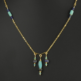 Necklace with Roman blue and turquoise glass beads