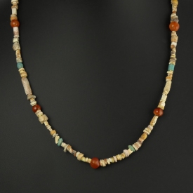 Necklace with Egyptian faience, glass, carnelian beads