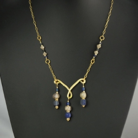 Necklace with Roman blue and semi-translucent glass beads