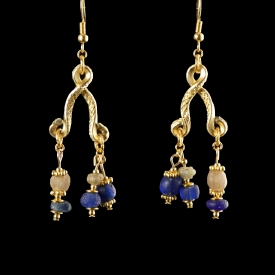 Earrings with Roman blue and semi-translucent glass beads