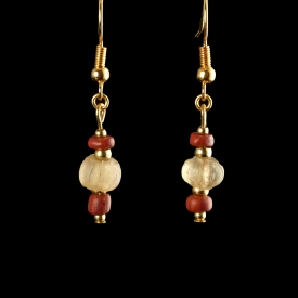 Earrings with Roman red and semi-translucent glass beads