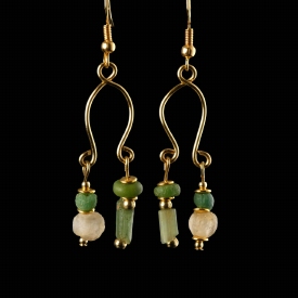 Earrings with Roman green and semi-translucent glass beads