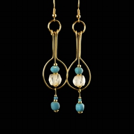 Earrings with Roman turquoise and semi-translucent beads