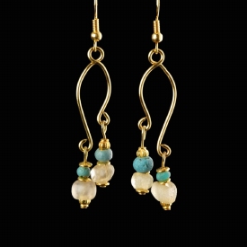 Earrings with Roman turquoise and semi-translucent beads