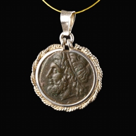 Silver pendant with ancient coin, Syracuse, Æ19, Hieron II