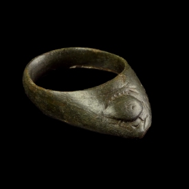 Medieval bronze Archer thumb ring with 'Evil Eye'