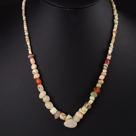 Necklace with ancient stone, crystal and carnelian beads