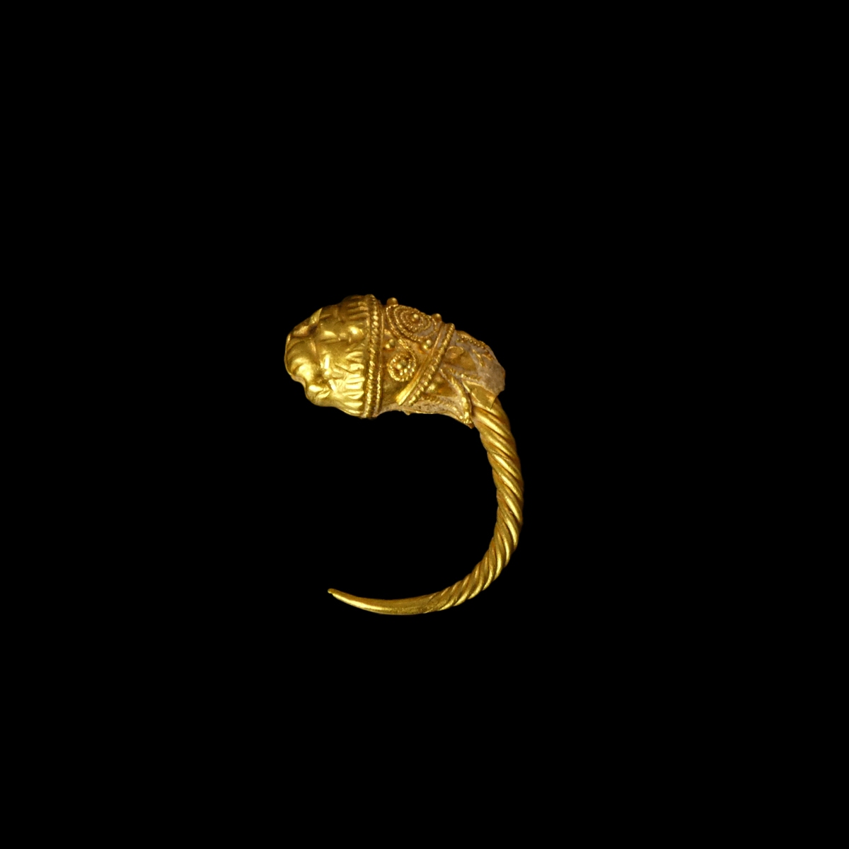 Ancient Greek Hellenistic gold lion's head earring