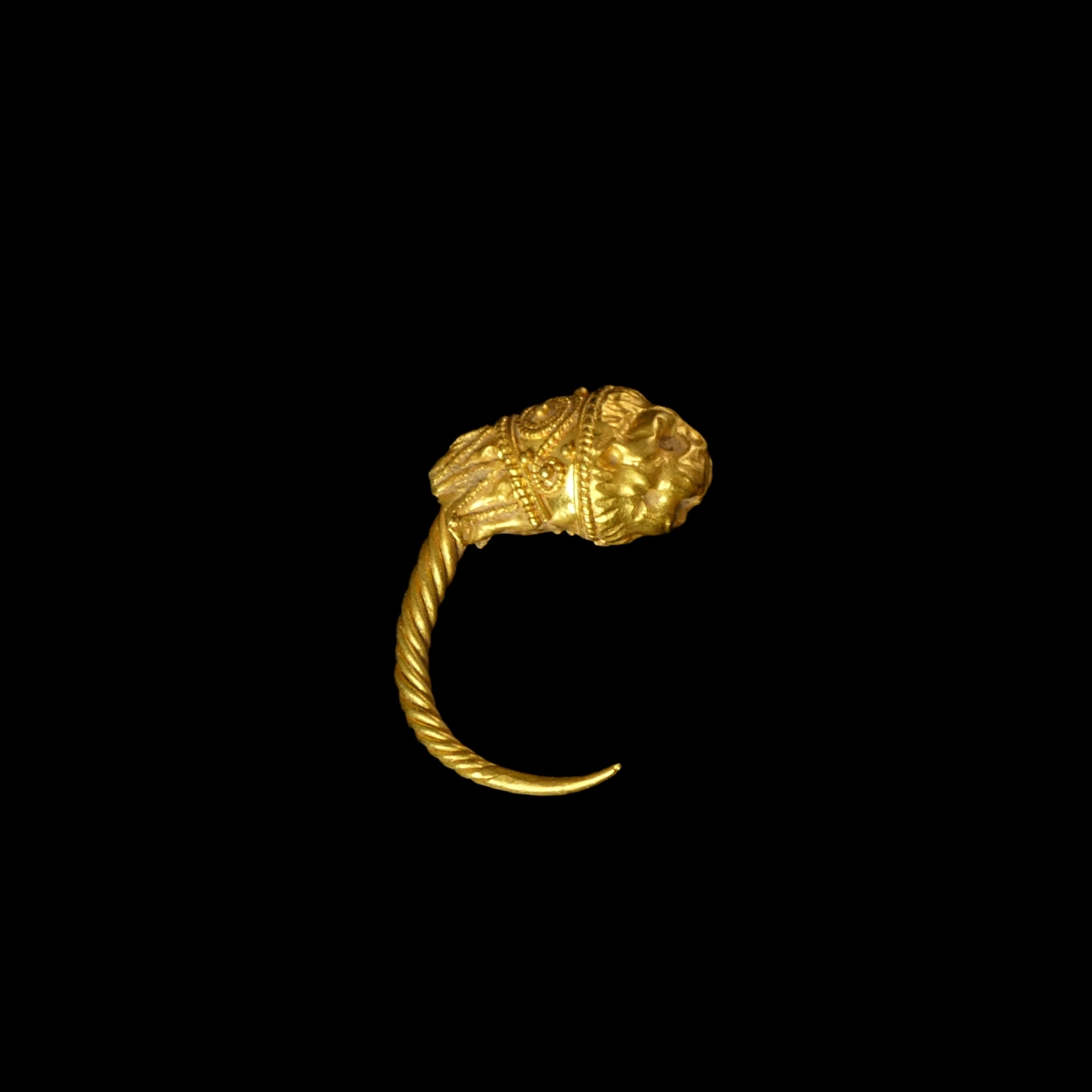 Ancient Greek Hellenistic gold lion's head earring