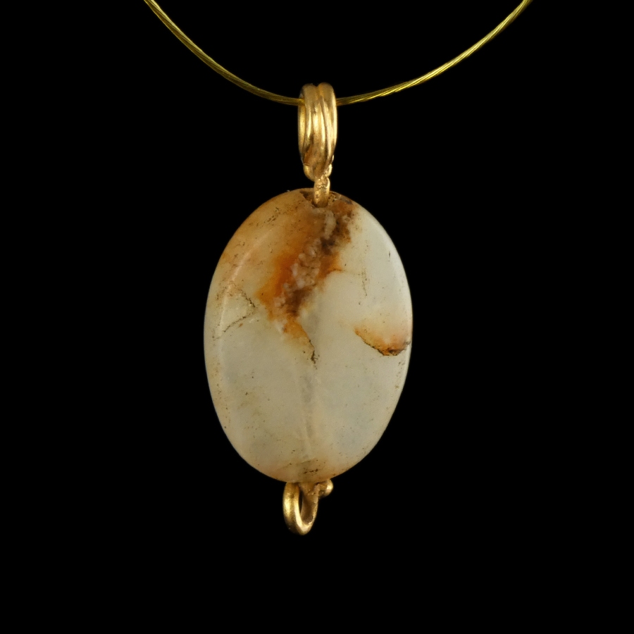 Ancient Greek stone and gold pendant with Athenian Owl