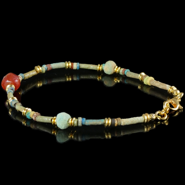 Egyptian bracelet with popular ancient mummy beads and lapis lazuli, 2500 years old Egyptian jewelry with faience beads, ancient Egyptian bracelet