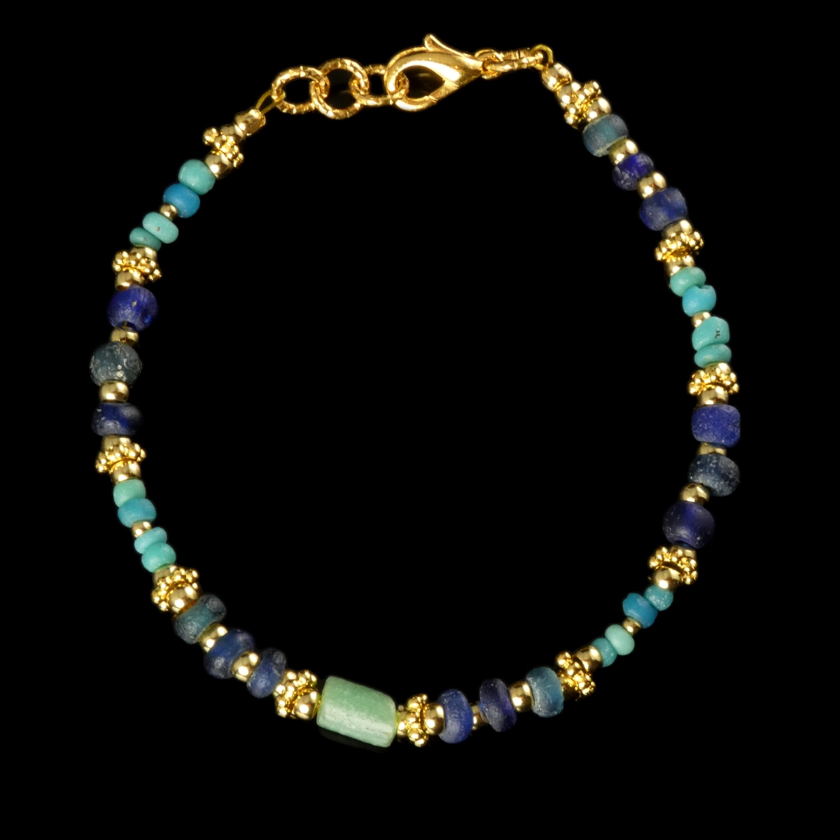 Bracelet with Roman blue and turquoise glass beads