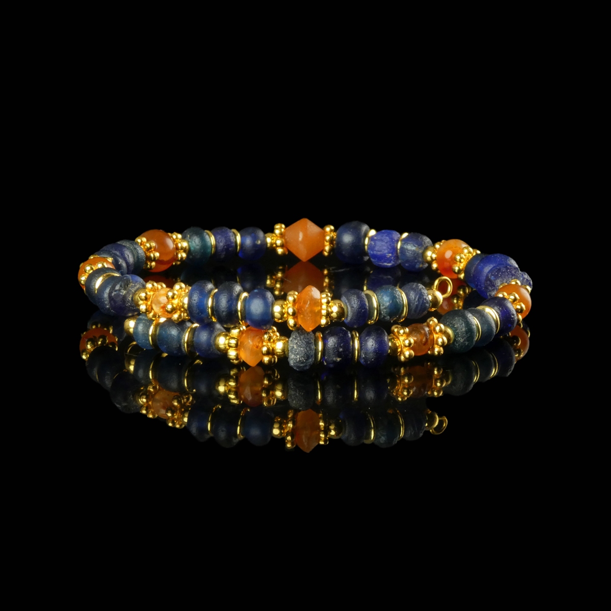 Bracelet with Roman blue glass and carnelian beads