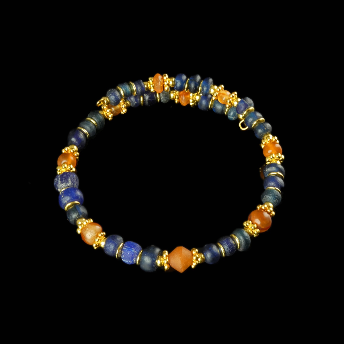 Bracelet with Roman blue glass and carnelian beads