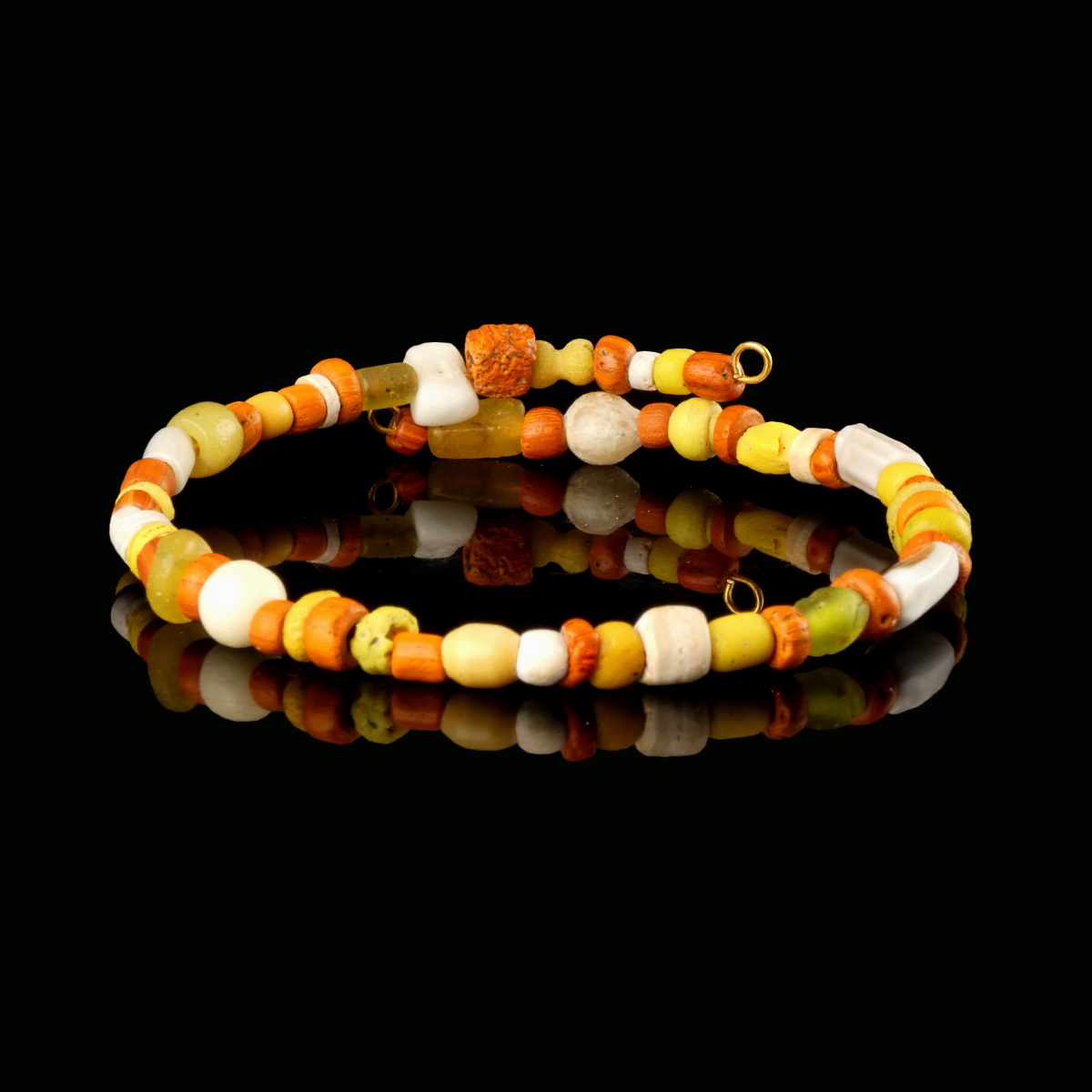 Bracelet with Roman orange, yellow glass and shell beads