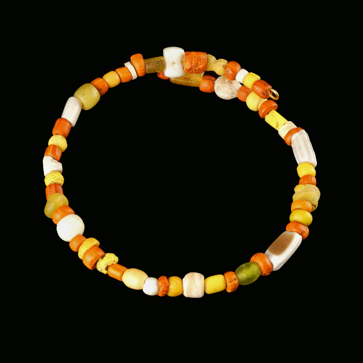 Bracelet with Roman orange, yellow glass and shell beads