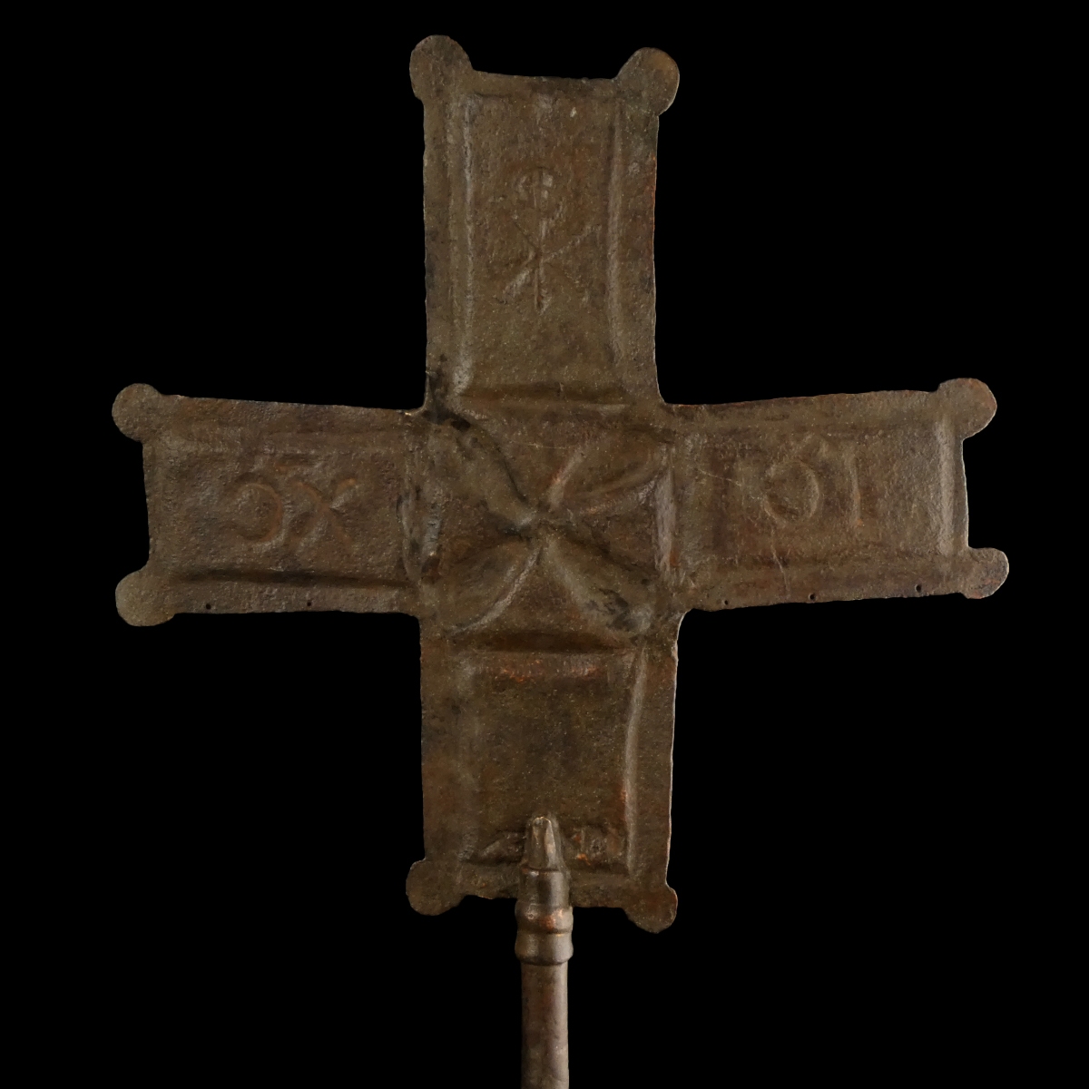 Byzantine bronze/copper Processional Cross on marble base