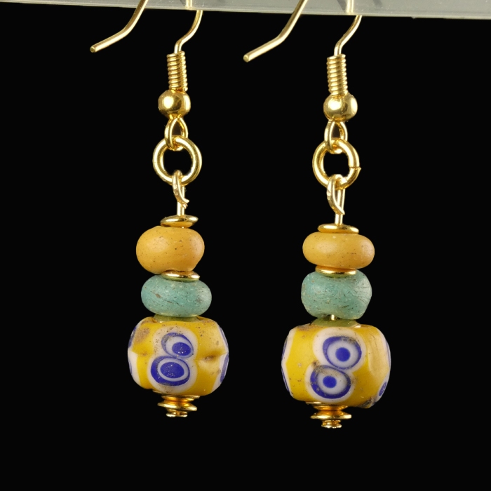 Earrings with Celtic glass stratified 'Eye' beads