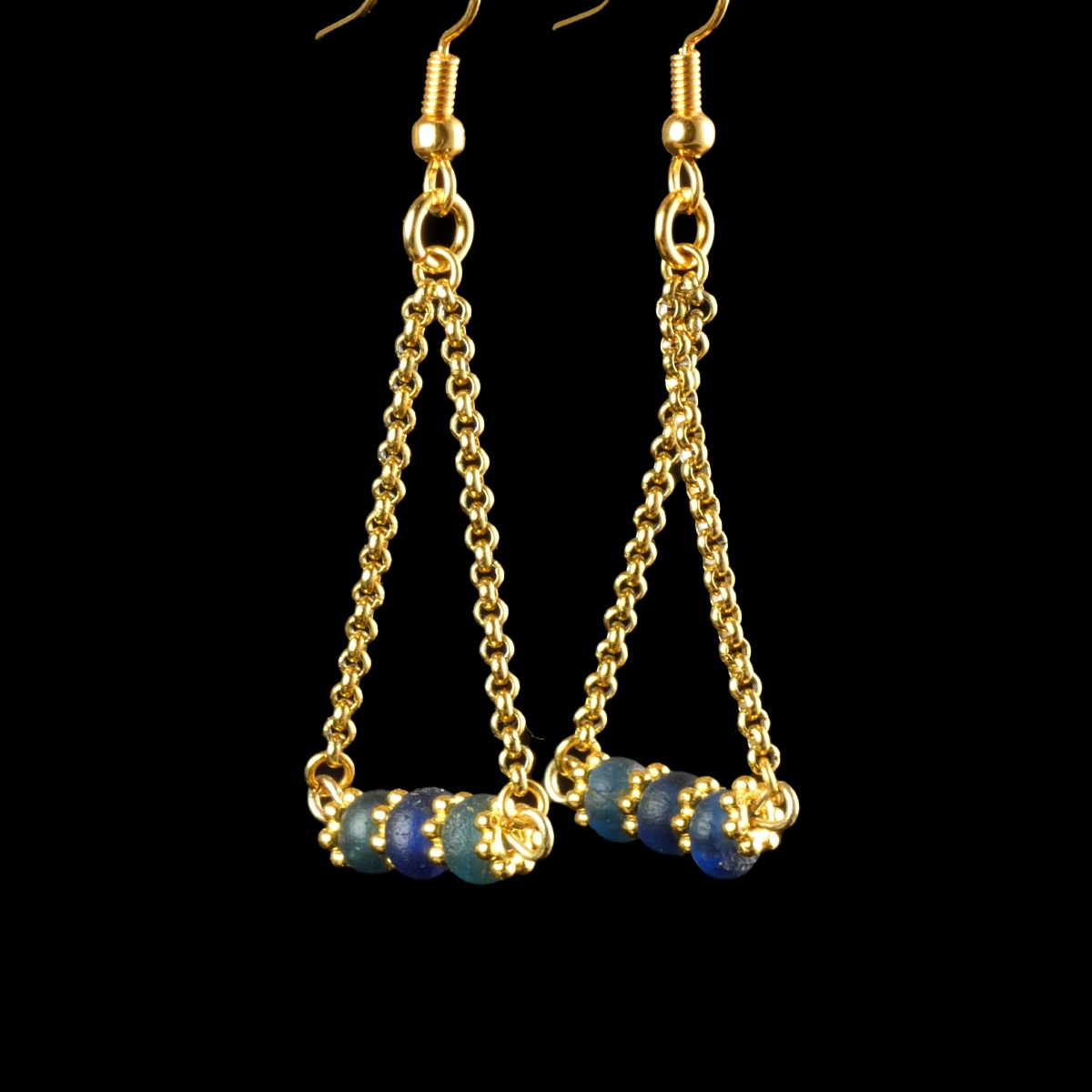 Earrings with Roman blue glass beads