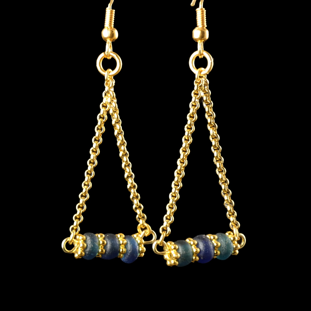 Earrings with Roman blue glass beads