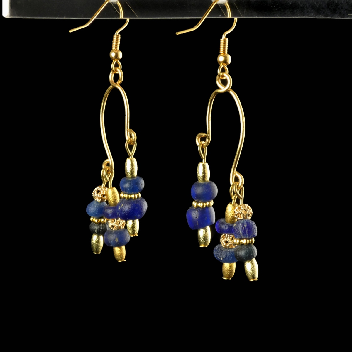 Earrings with Roman blue glass beads