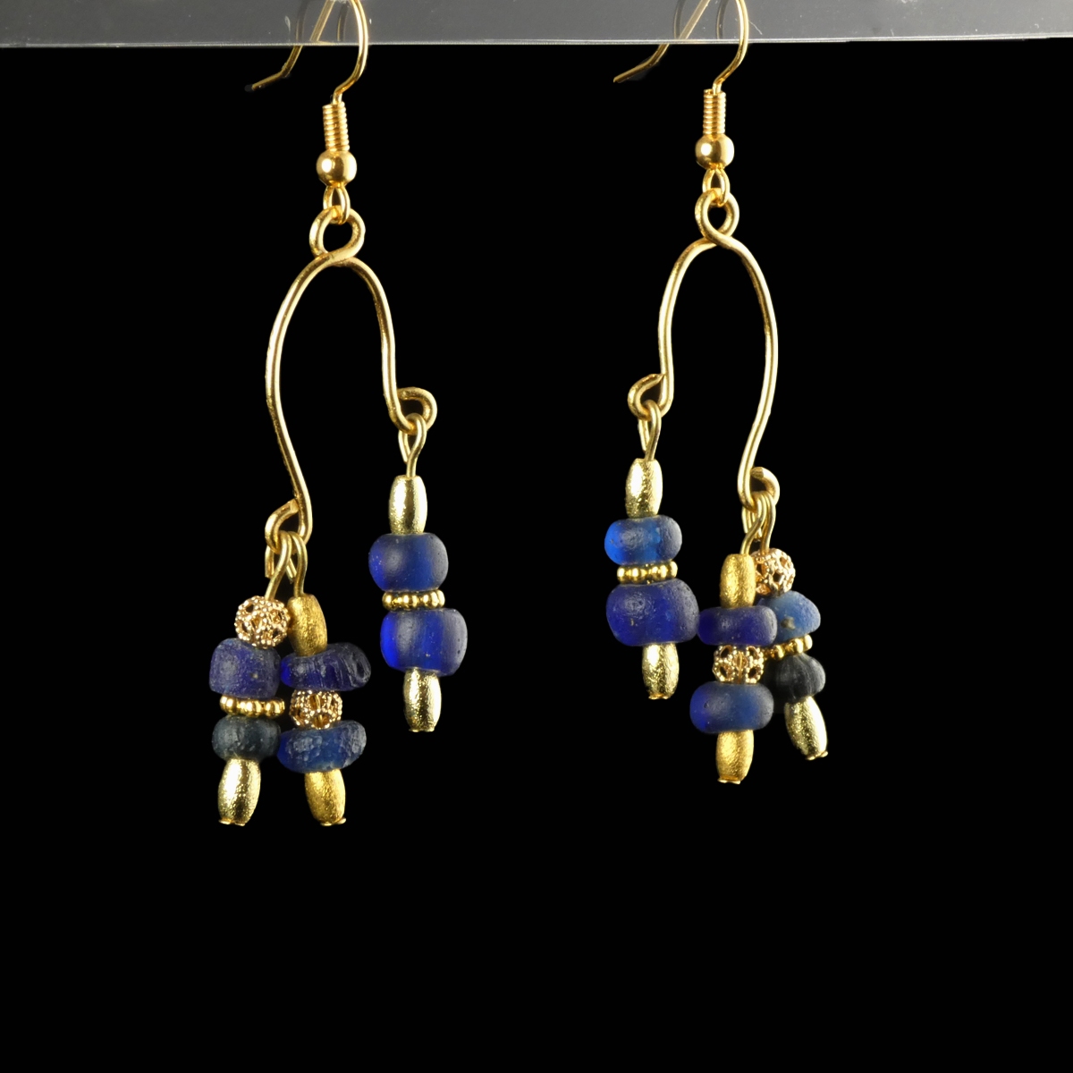 Earrings with Roman blue glass beads