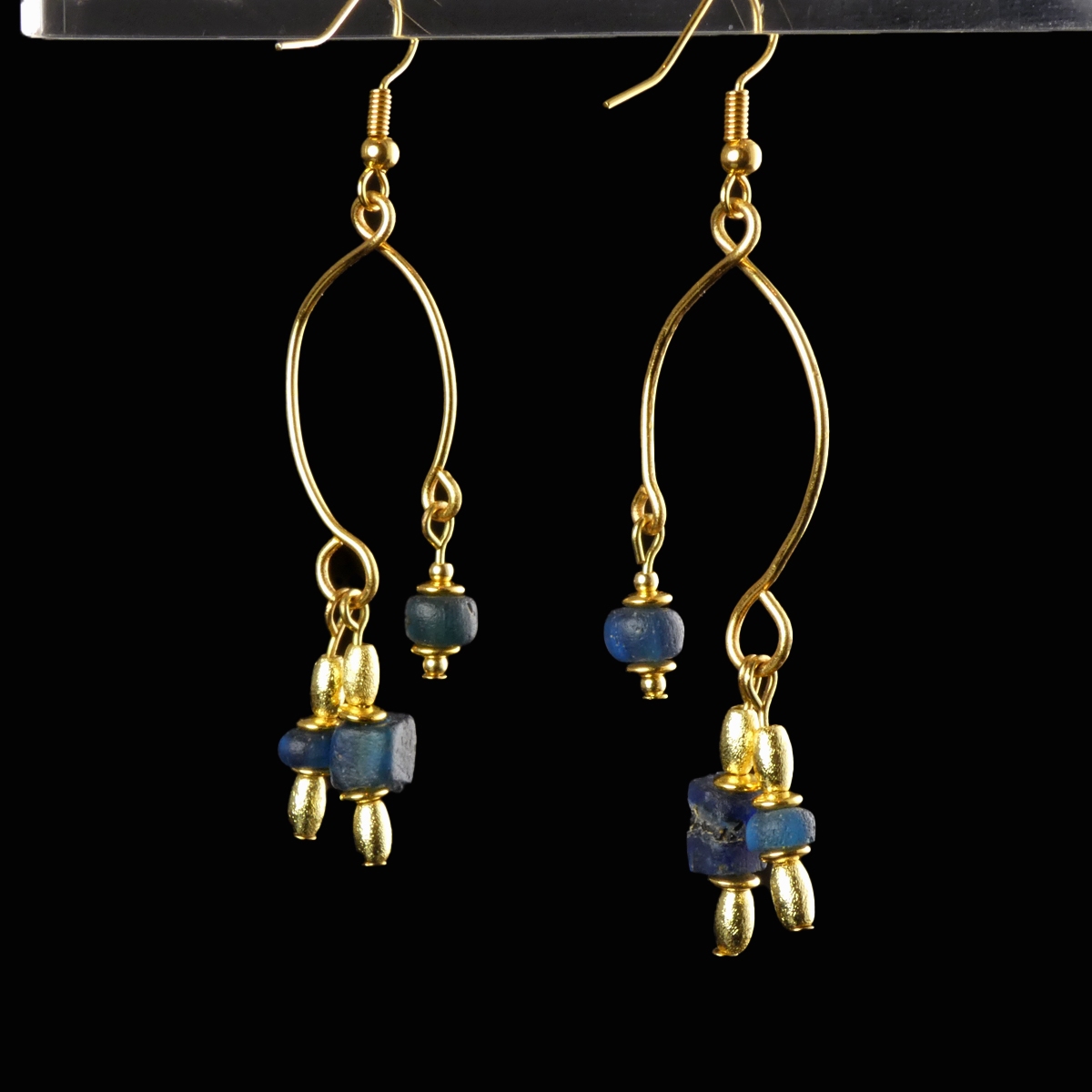 Earrings with Roman blue glass beads