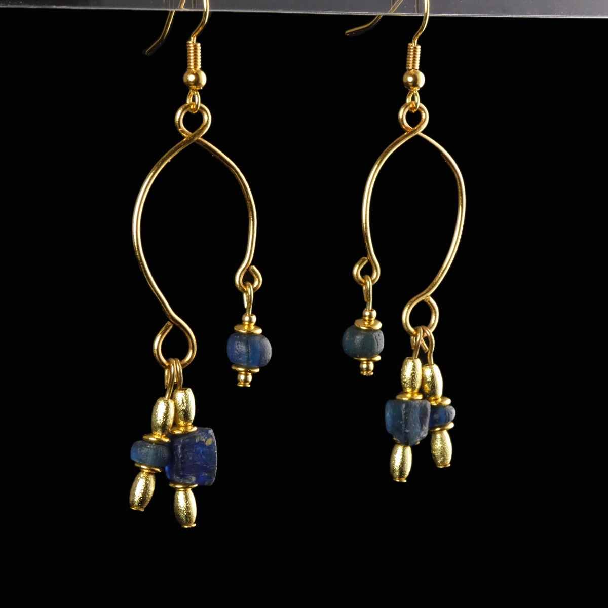 Earrings with Roman blue glass beads