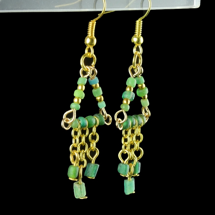 Earrings with Roman green glass beads