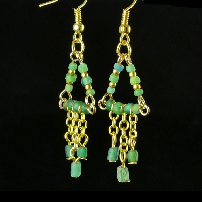 Earrings with Roman green glass beads