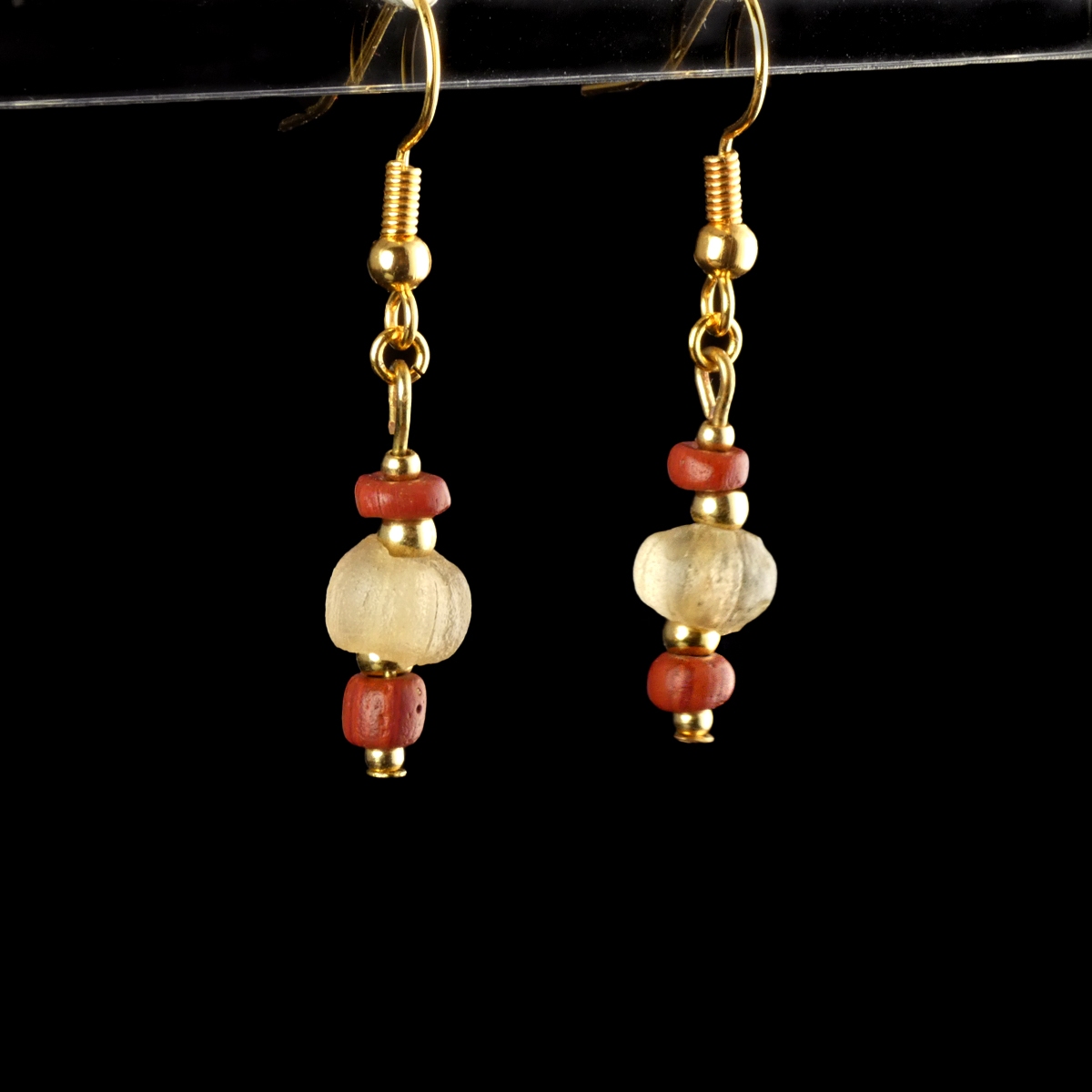 Earrings with Roman red and semi-translucent glass beads