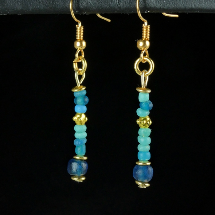 Earrings with Roman turquoise and blue glass beads