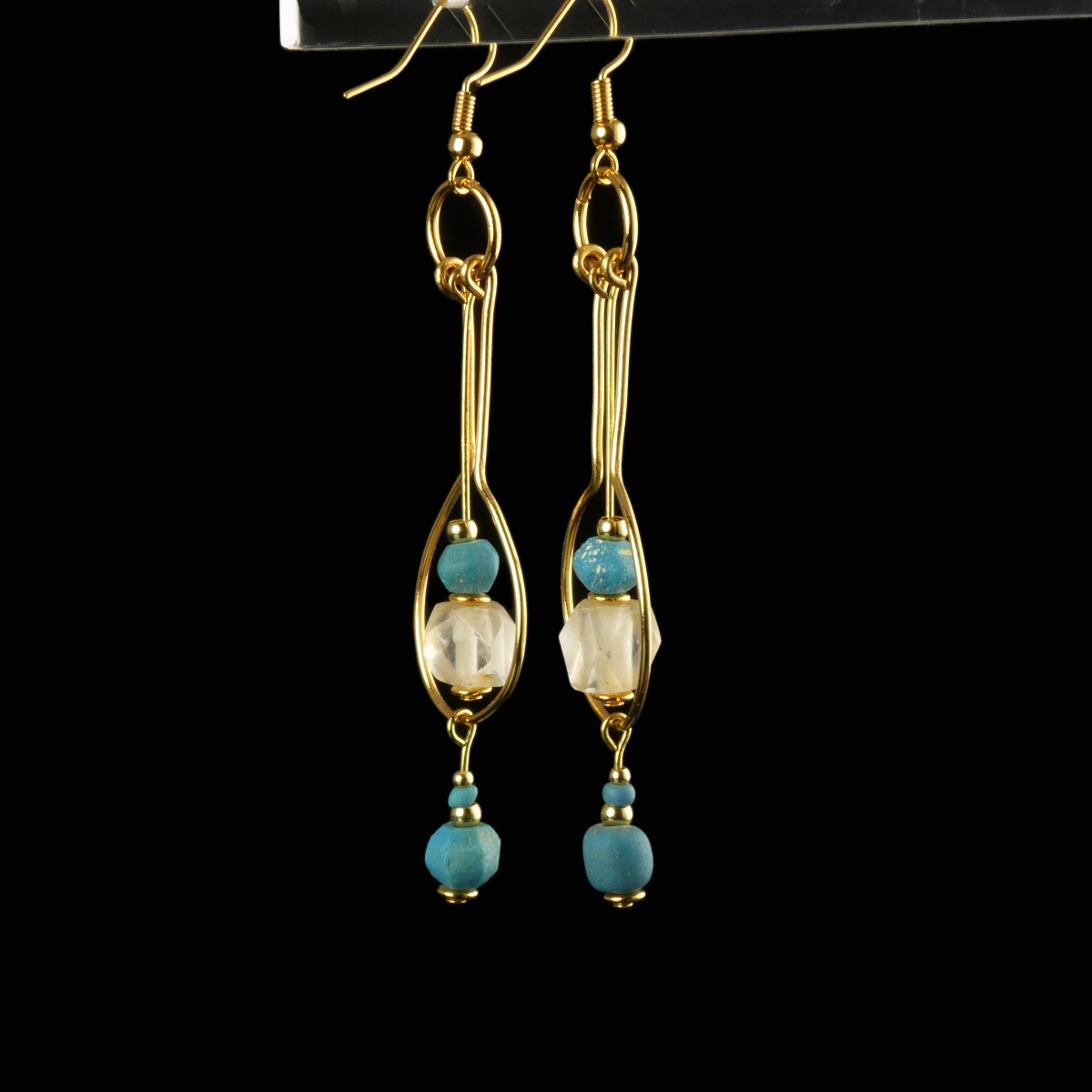 Earrings with Roman turquoise and semi-translucent beads