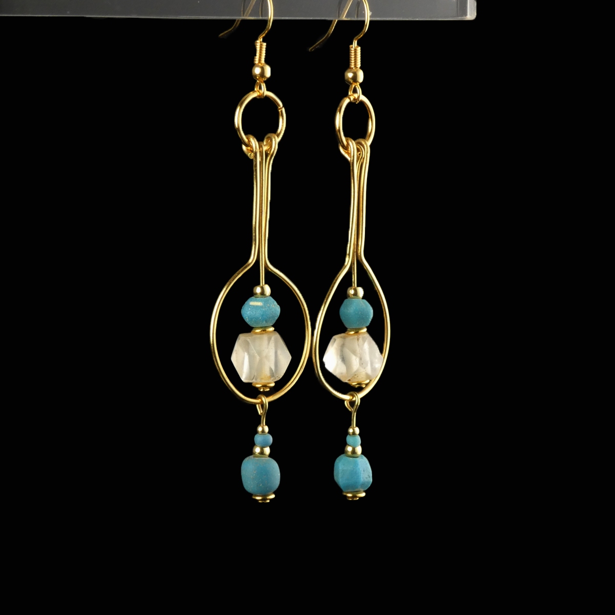 Earrings with Roman turquoise and semi-translucent beads