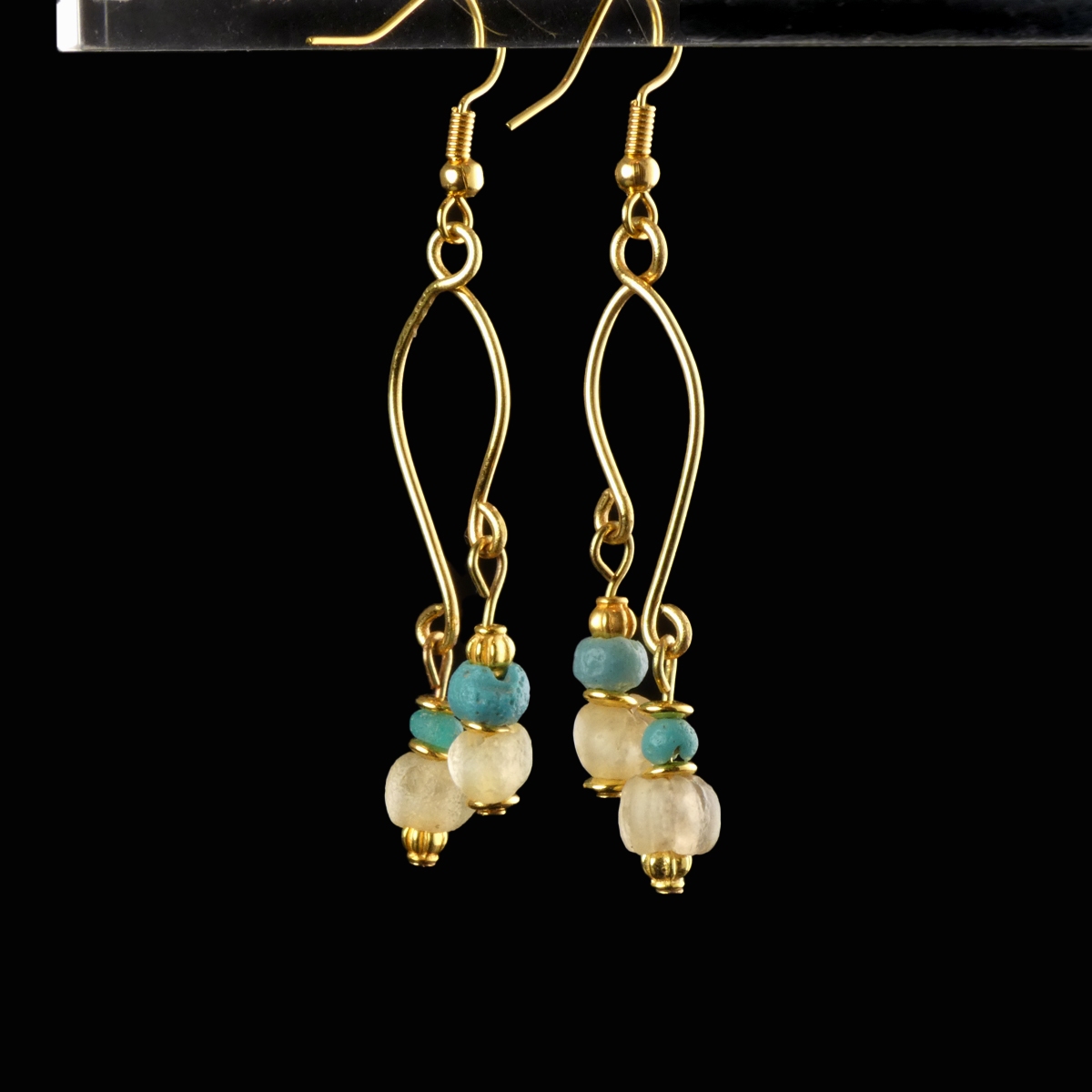 Earrings with Roman turquoise and semi-translucent beads