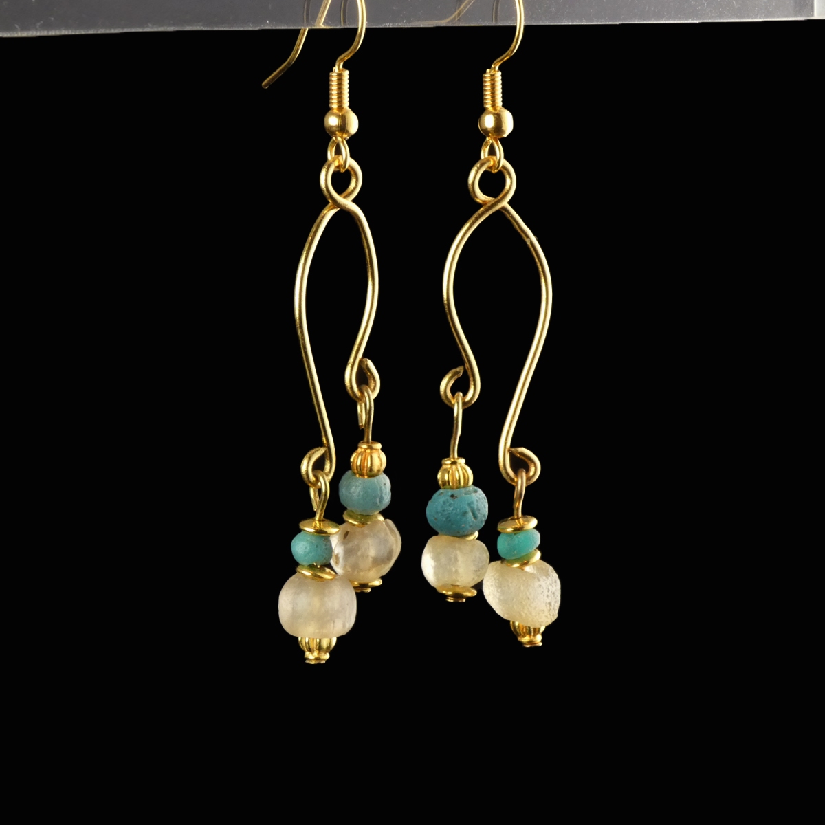 Earrings with Roman turquoise and semi-translucent beads