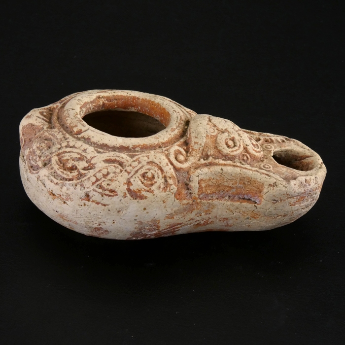 Holy Land, ancient Roman Beit-Nattif decorated oil lamp