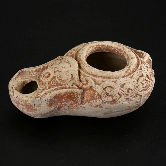 Holy Land, ancient Roman Beit-Nattif decorated oil lamp