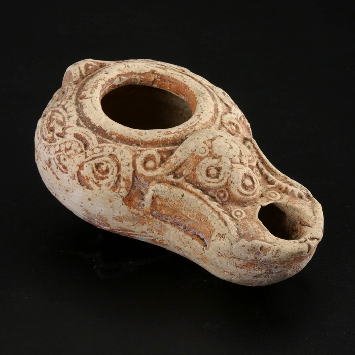 Holy Land, ancient Roman Beit-Nattif decorated oil lamp