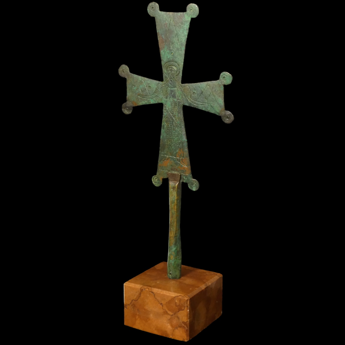 Large Byzantine bronze Processional Cross with Archangel