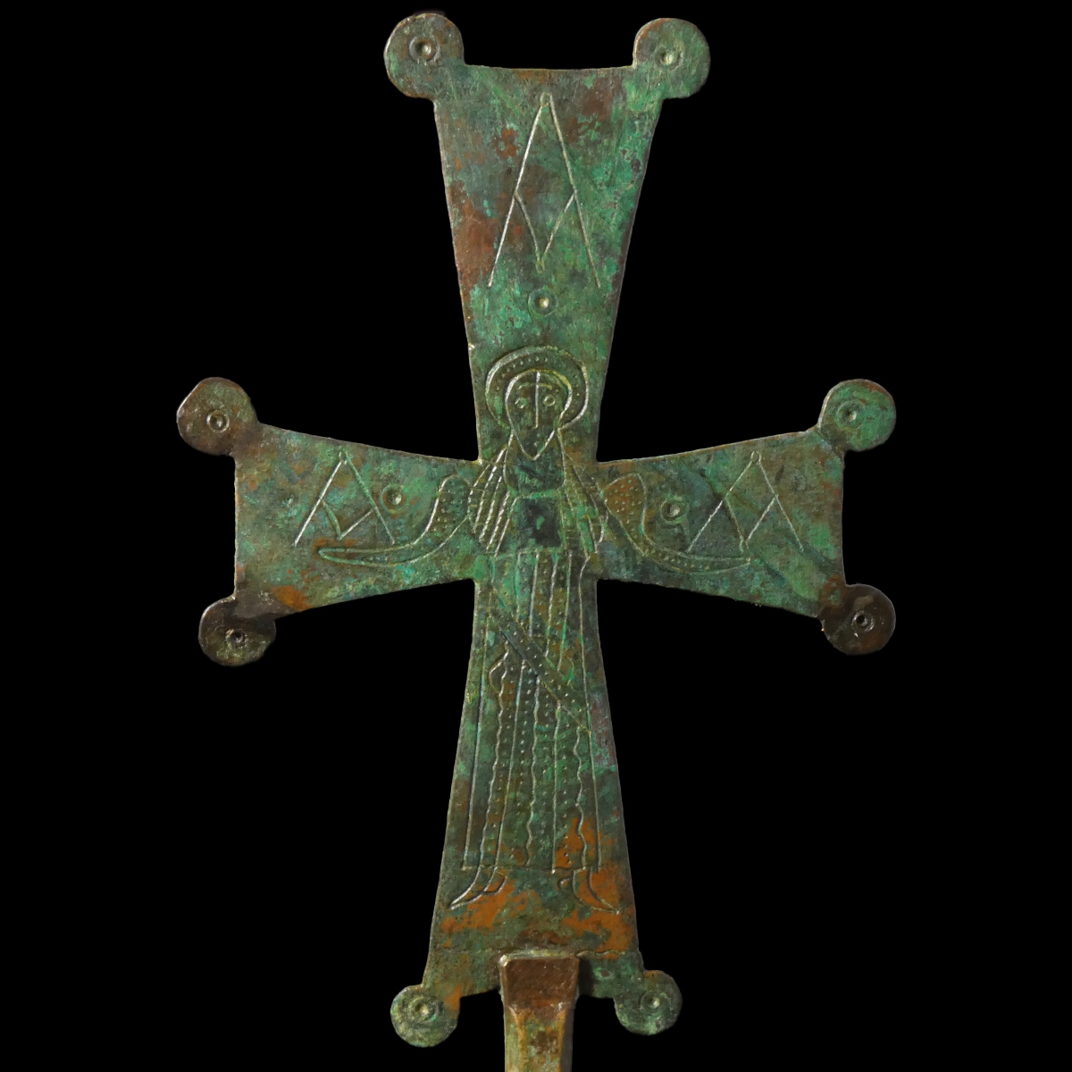 Large Byzantine bronze Processional Cross with Archangel