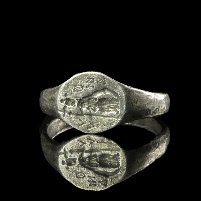 Late Roman - early Byzantine silver marriage ring, OMONOIA