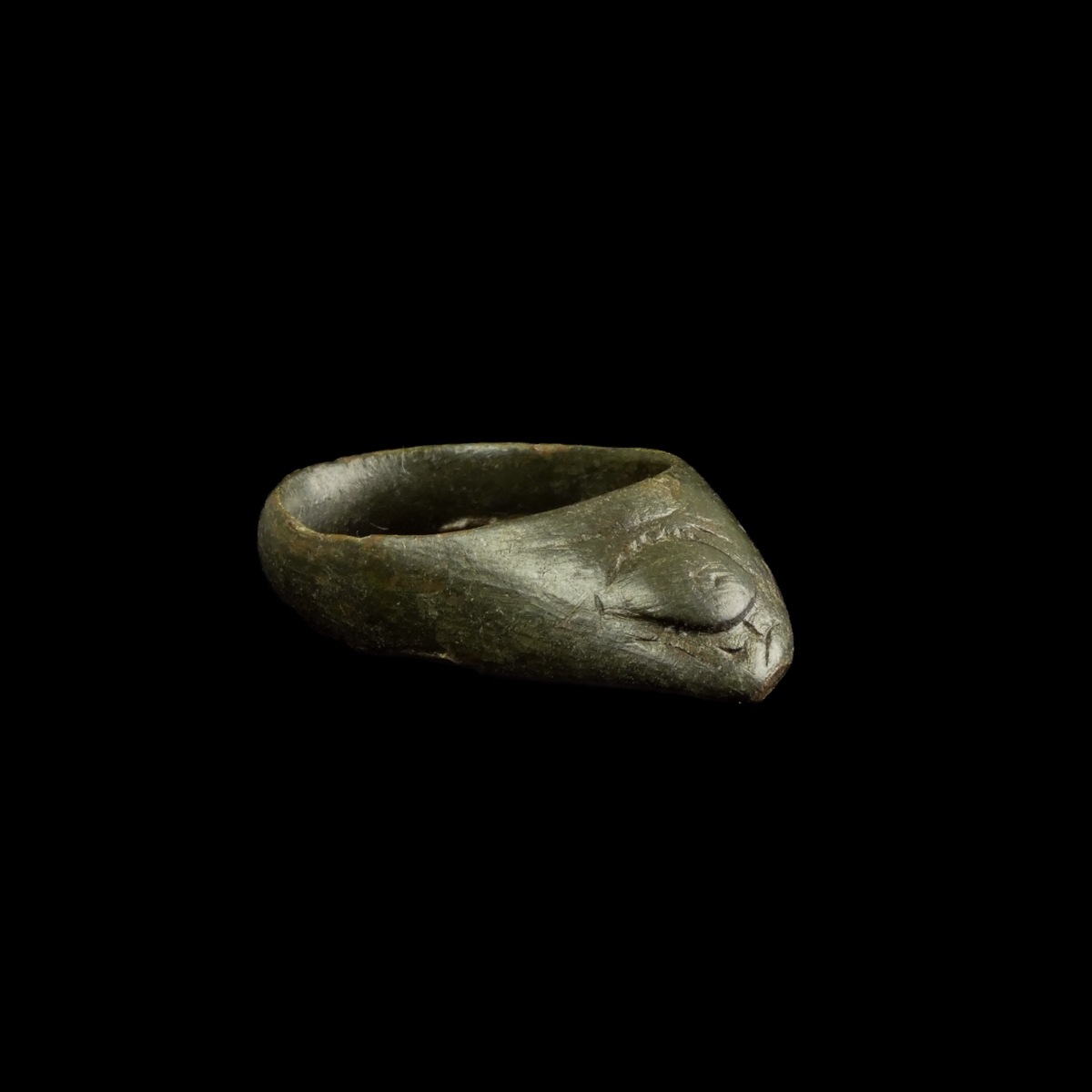 Medieval bronze Archer thumb ring with 'Evil Eye'