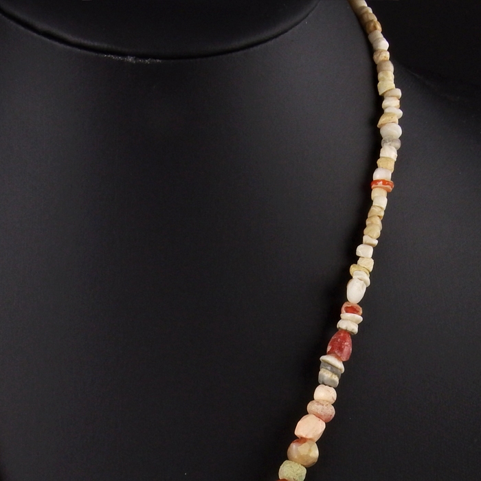 Necklace with ancient stone, crystal and carnelian beads