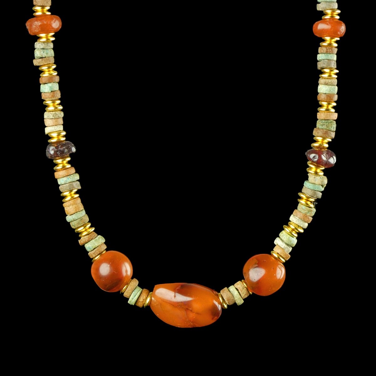 Necklace with Egyptian faience, carnelian and garnet beads