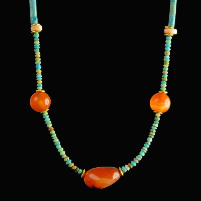 Necklace with Egyptian faience and carnelian beads