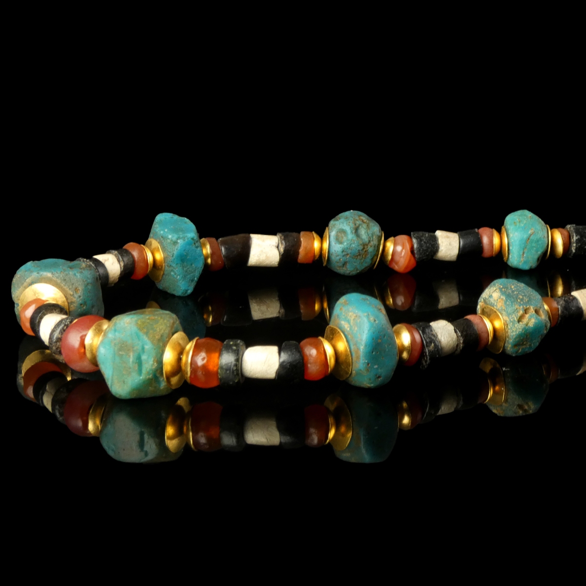 Necklace with Egyptian stone, glass and gold beads